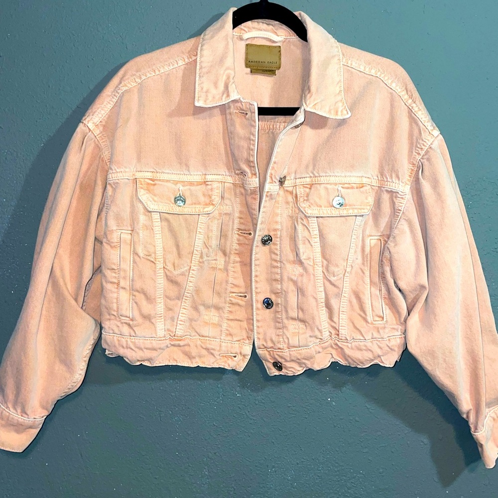 American Eagle Peach Cropped Jean Jacket